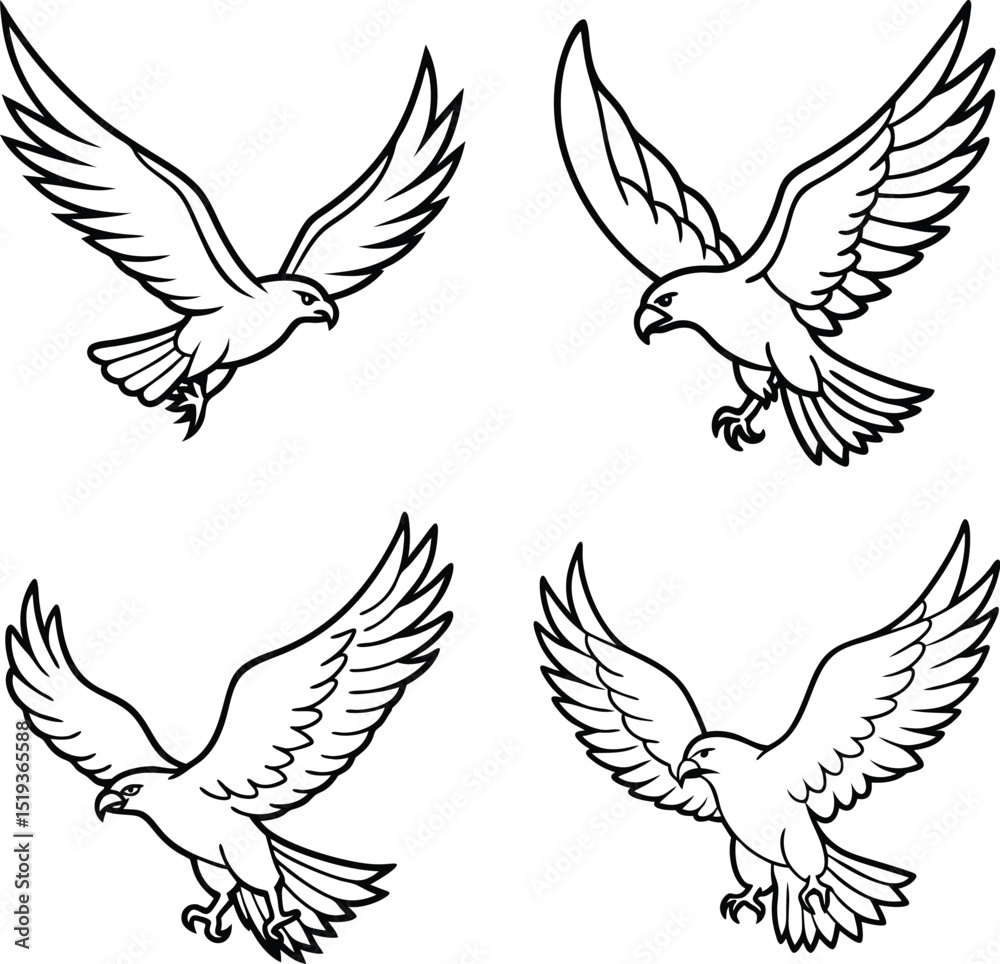Fototapeta premium set of vector line art birds 
