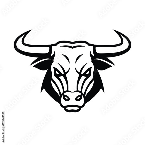 Aggressive Bull Head Vector Illustration in Black and White Style