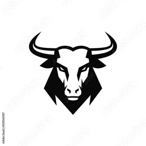Black and White Geometric Bull Head Illustration for Logo or Design Element
