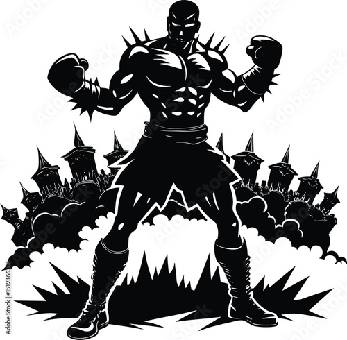 Bold and Dynamic Boxer Silhouette Vector: Minimalist Athletic Outline for Sports