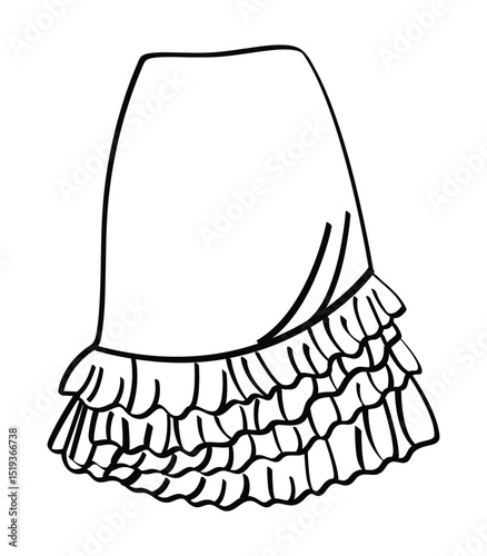 Ruffled skirt line art drawing