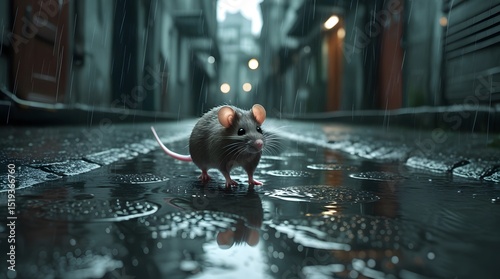 Mouse in Rainy Alley