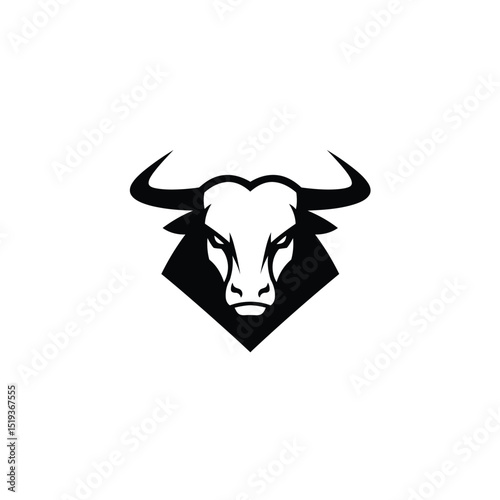 Bold Black and White Bull Head Logo Design with Geometric Shapes