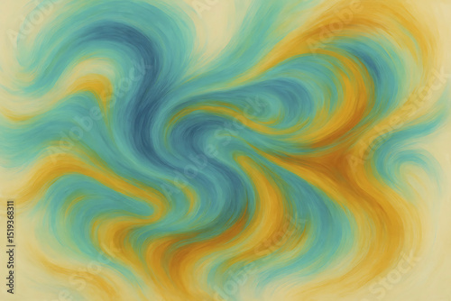Abstract Swirling Teal and Gold Hues Fluid Art Painting