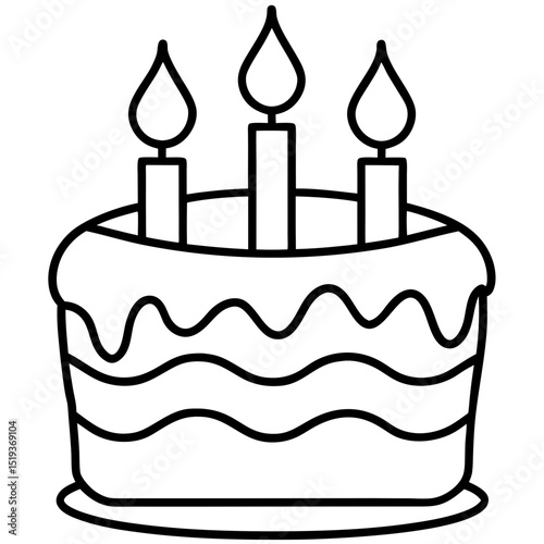 Birthday cake with candles line art vector illustration 