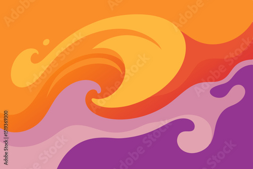 sunset orange and lilac fluid paint swirl 