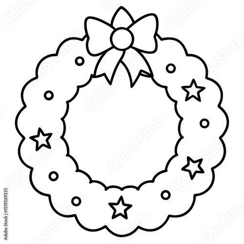 Christmas wreath line art vector illustration 