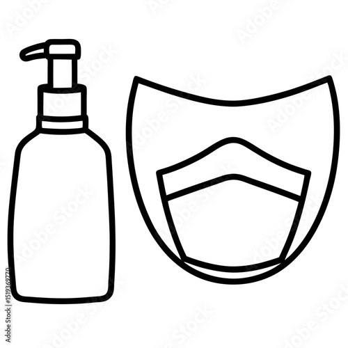 Face mask and sanitizer line art vector illustration 