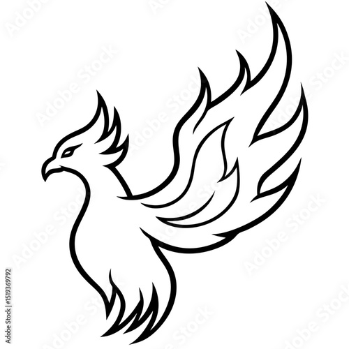 Fire phoenix line art vector illustration 