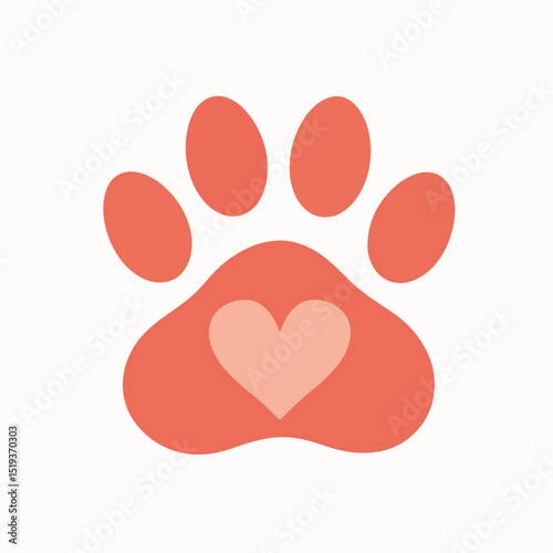Paw print with heart design. Cute pet paw print with a small heart inside. Adorable pet paw print perfect for pet adoption campaigns, animal shelters, and pet-related businesses.