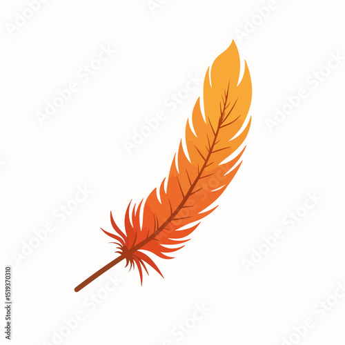 Single orange feather, detailed plumage, soft texture, perfect for design projects. This delicate feather showcases warm autumnal tones, ideal for creating elegant invitations or logos.