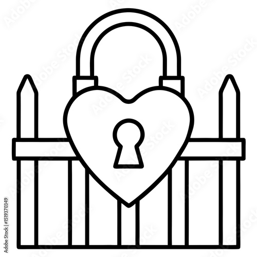 Love lock on fence line art vector illustration 