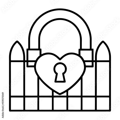 Love lock on fence line art vector illustration 