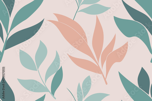 dusty sage and pale rose abstract foliage seam