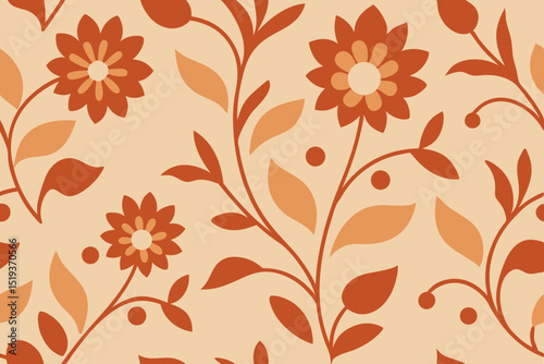 warm ivory and terracotta meadow floral 