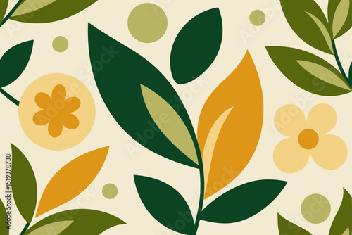 warm ivory and olive abstract garden motif 