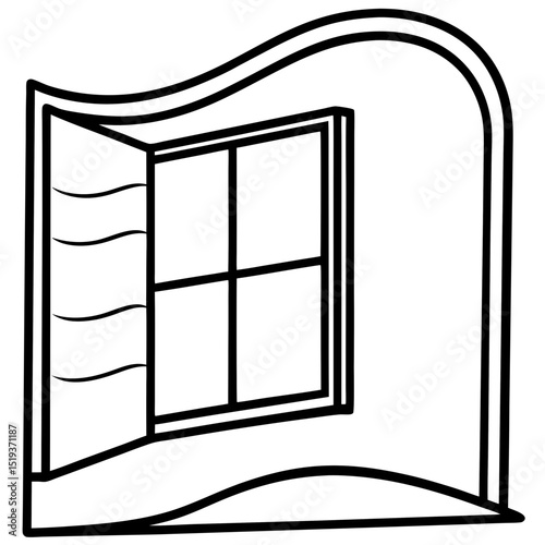 Open window with breeze line art vector illustration 