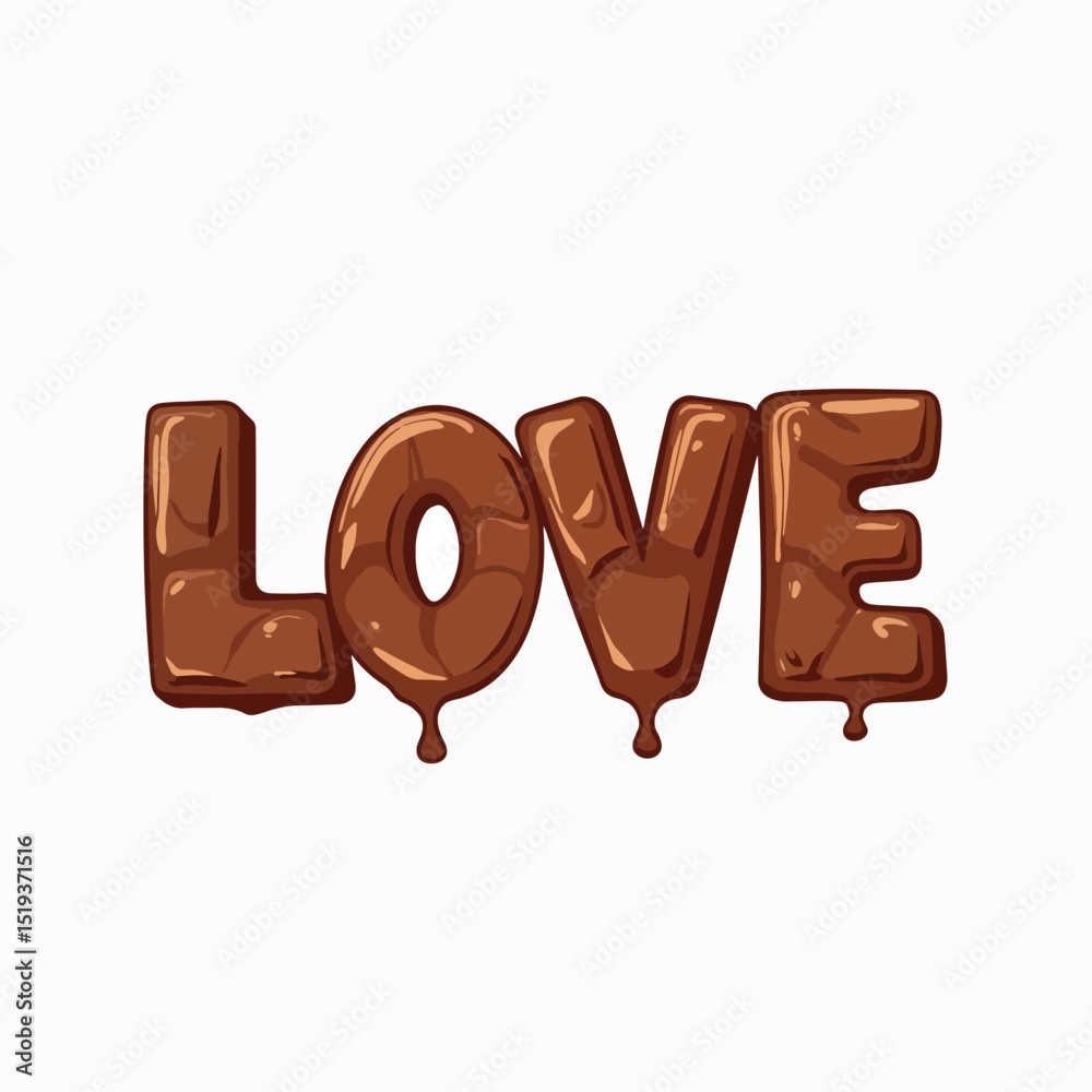 Chocolate love spelled with dripping letters. Delicious chocolate word LOVE perfect for romantic greeting cards. Sweet chocolate design ideal for Valentine's Day cards, romantic banners,