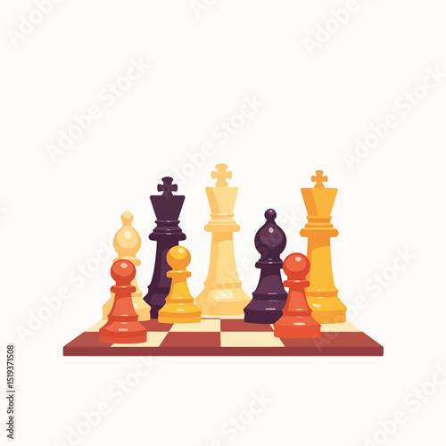 Chess pieces on board for app design.  Animated chess pieces floating above game board. This illustration of chess pieces is perfect for mobile app loading screen design.