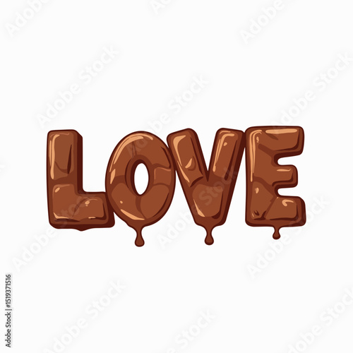 Chocolate love spelled with dripping letters. Delicious chocolate word LOVE perfect for romantic greeting cards. Sweet chocolate design ideal for Valentine's Day cards, romantic banners,