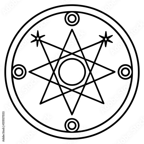 Spell circle with symbol line art vector illustration