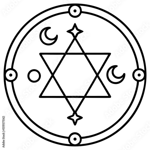 Spell circle with symbol line art vector illustration