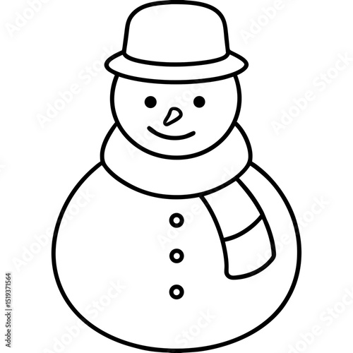 Snowman with scarf line art vector illustration