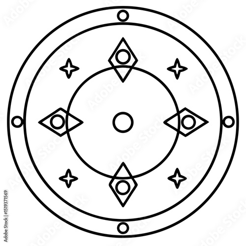 Spell circle with symbol line art vector illustration