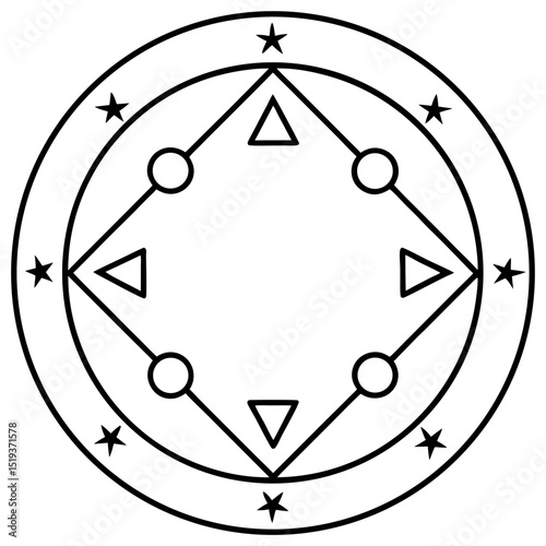 Spell circle with symbol line art vector illustration