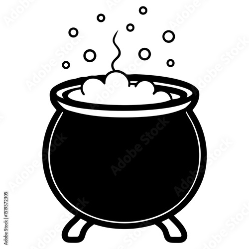 Witch cauldron bubbling line art vector illustration