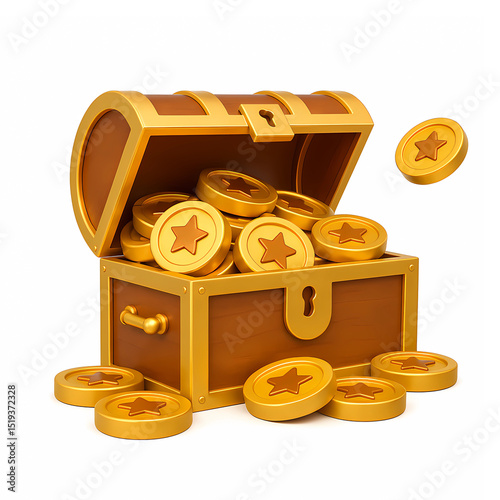 Treasure Chest Filled with Gold Star Coins