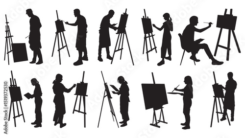 Artists at Work Silhouettes with Easels