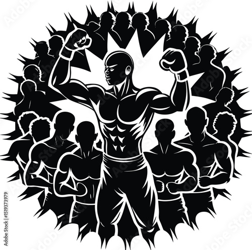Bold Athletic Boxer Silhouette Vector: Dynamic Standing Pose for Sports Graphics