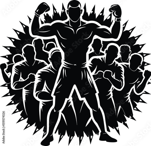 Abstract Fighter Silhouette Vector: Minimalist Boxer in a Striking Pose