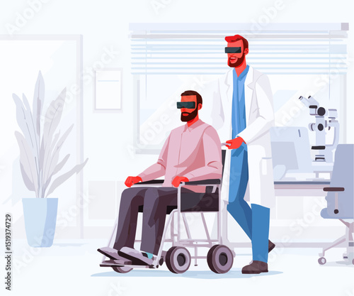 Blind person in healthcare setting. Vector illustration