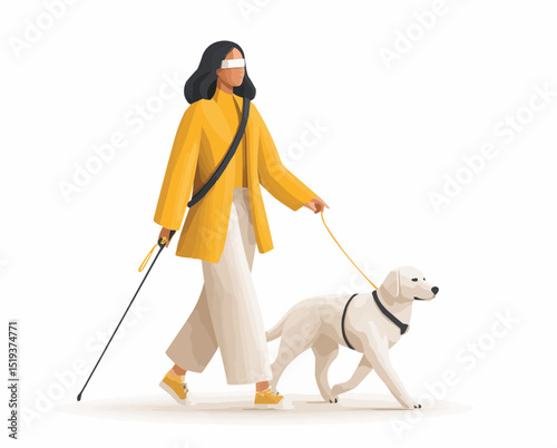 Blind woman in crowd. Vector illustration