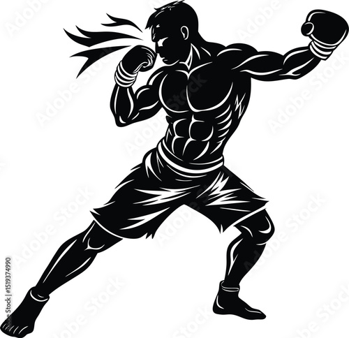 Modern Minimal Boxer Silhouette Vector: Clean and Powerful Standing Pose