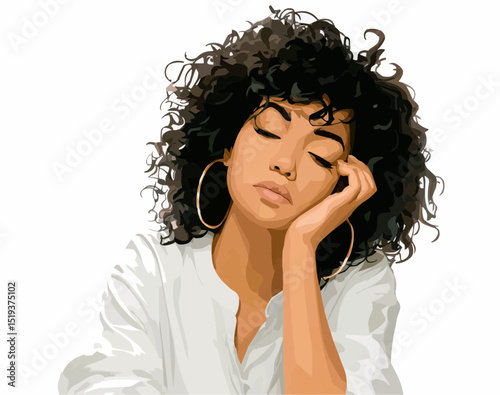 A brooding biracial woman. Vector illustration