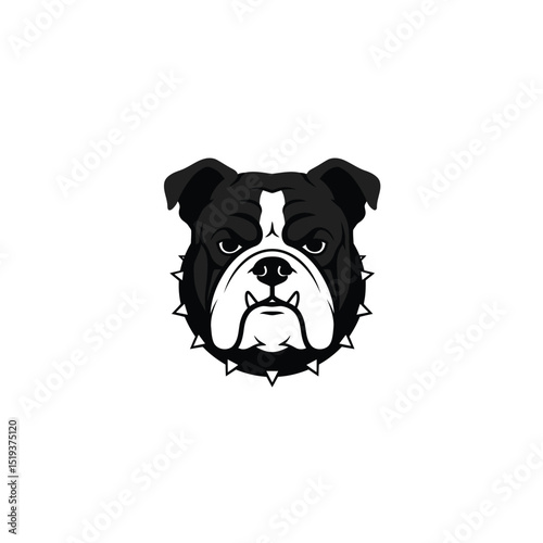 Black and White Bulldog Head with Spiked Collar Vector Illustration
