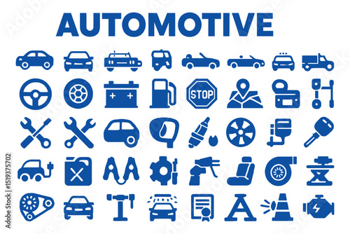automotive and vehicle related icons, maintenance tools, fuel, engine, stop signs, and car components icon set
