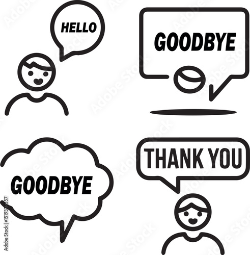 Simple line icons set of hello goodbye thank you