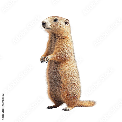 Prairie dog standing erect full body isolated on transparent PNG