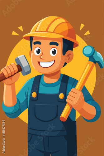 Handyman Hammer Cartoon Man DIY Carpenter Builder