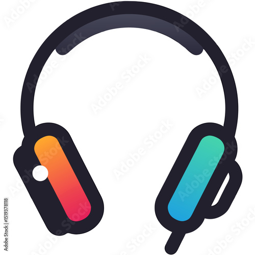 Simple Black Headphones Icon with Detailed Ear Cups and Cord