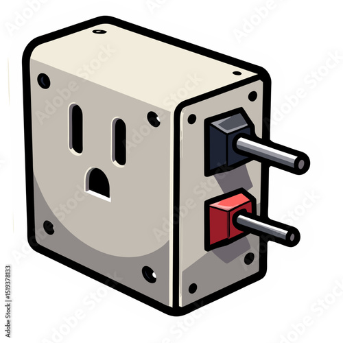 Quirky Cartoon Electrical Outlet with Red and Black Wires
