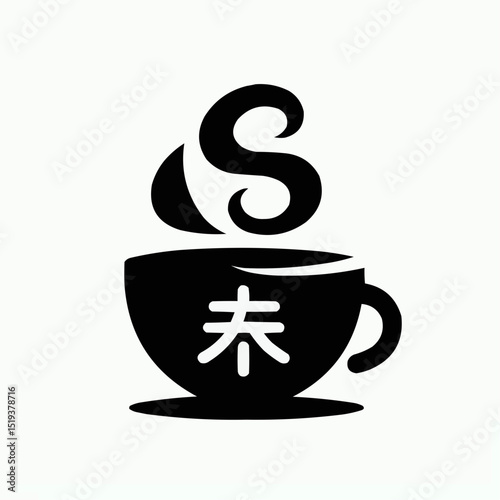 Hot coffee and teacups, icons for cafe and breakfast beverage designs