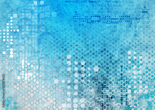 Blue grunge texture wall with geometric pattern abstract background. Retro tech vector design