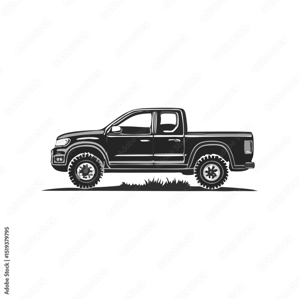 Pickup Truck Vector Illustration Vehicle Silhouette Symbol Icon Side Profile Graphic Pickup Truck Vector Illustration Vehicle Silhouette Symbol Icon Side Profile Graphic