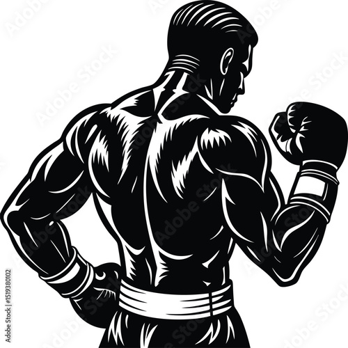 Strong Boxer Silhouette Vector: Dynamic Athletic Figure in a Bold Stance