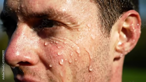 Closeup image of sweating face